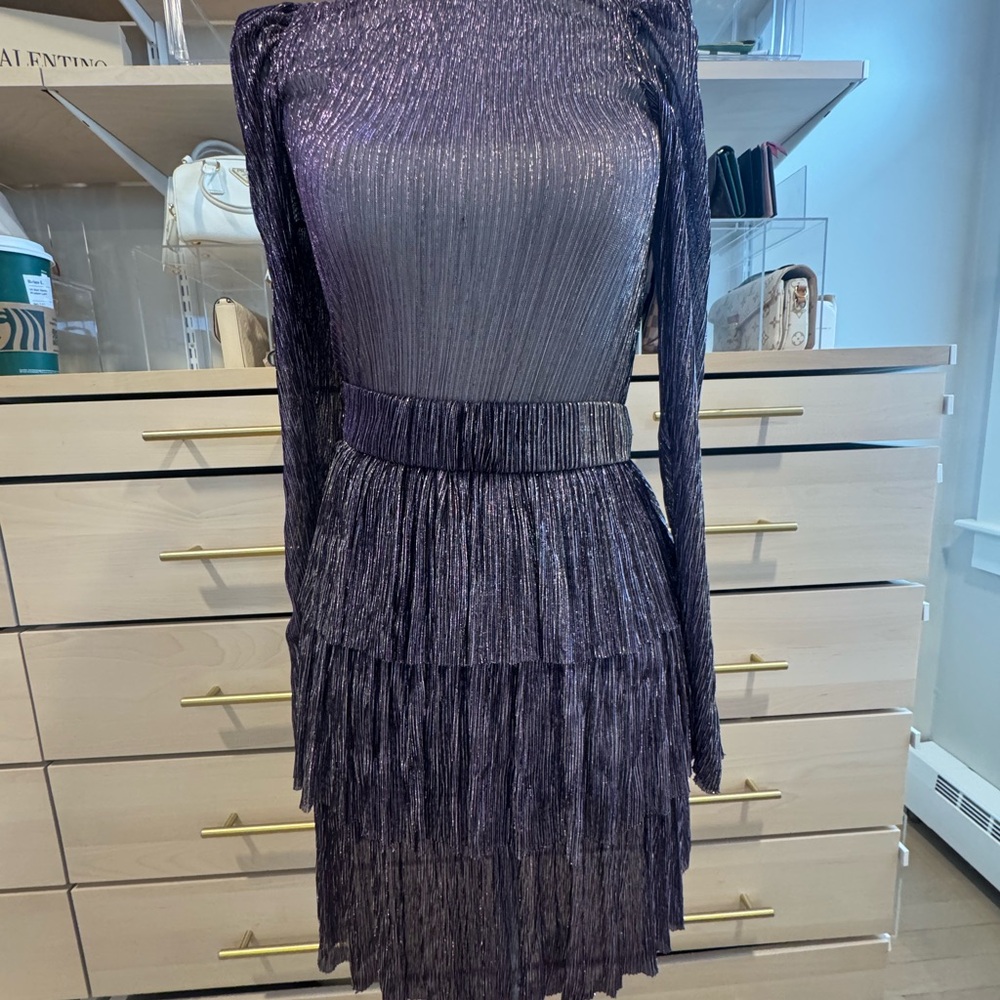 Sabina Musayev Shimmering Purple Long Sleeve Dress